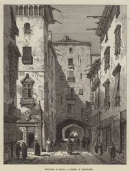 Skizzen in Spanien, eine Straße in Barcelona